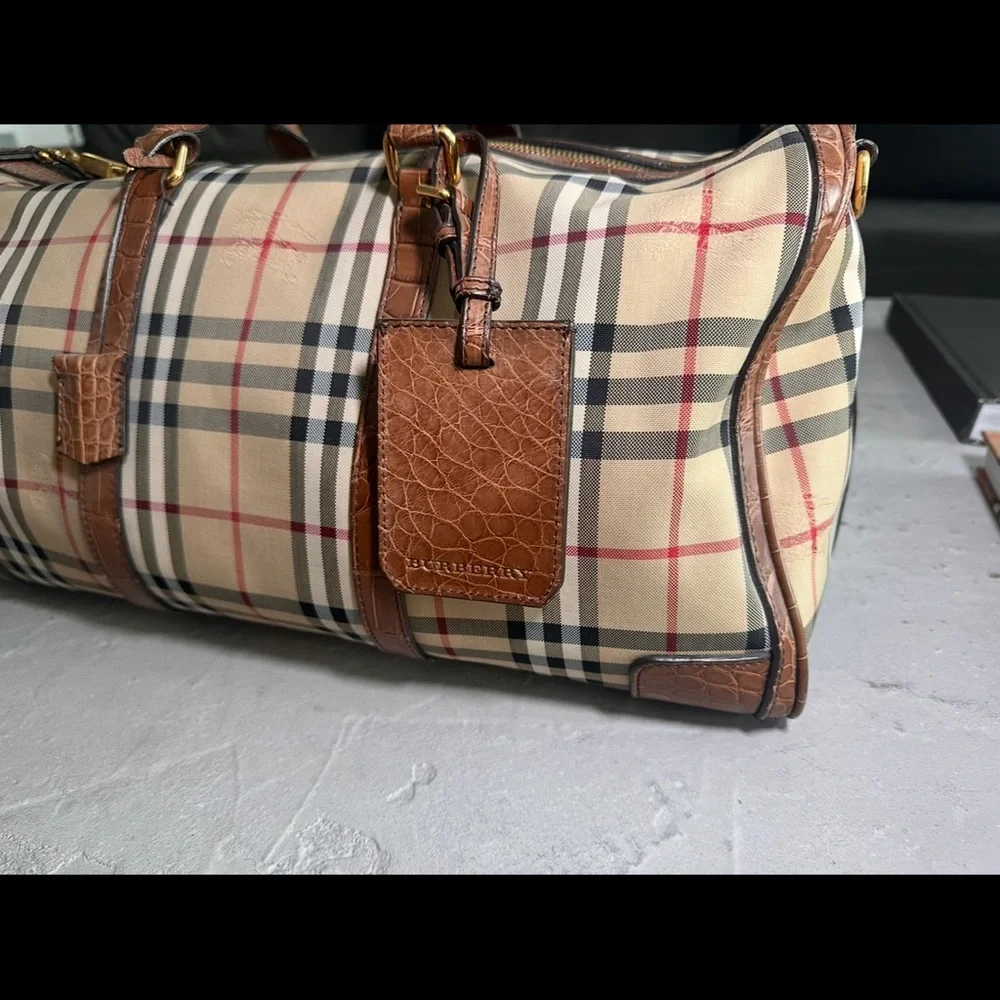 NewBurberry Check & alligator Leather Duffle Bag – Preowned, Excellent Condition